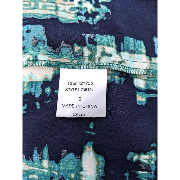 POLECI 100% Silk Abstract Print Surplice Faux Wrap Knee Length Dress, Fits 6/8 - Picture 9 of 12